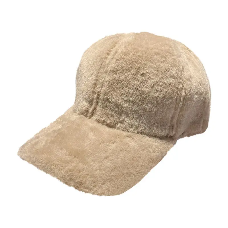 Black Plush Baseball Cap for Women Winter Warm - Image 10