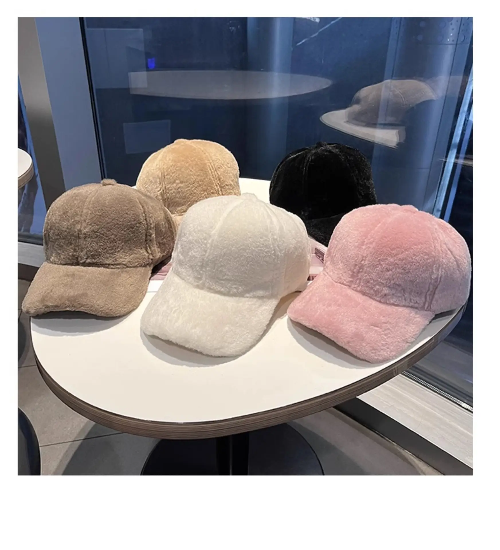 Black Plush Baseball Cap for Women Winter Warm — feature 10