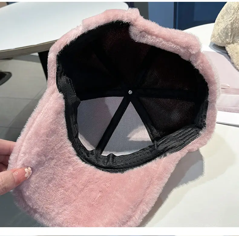 Black Plush Baseball Cap for Women Winter Warm — feature 12