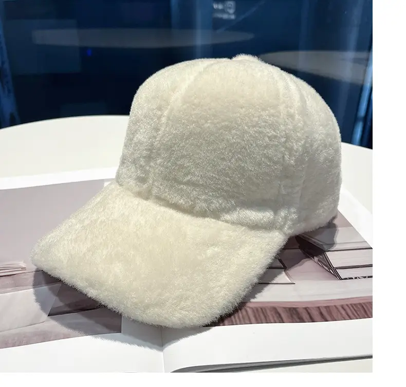 Black Plush Baseball Cap for Women Winter Warm — feature 7