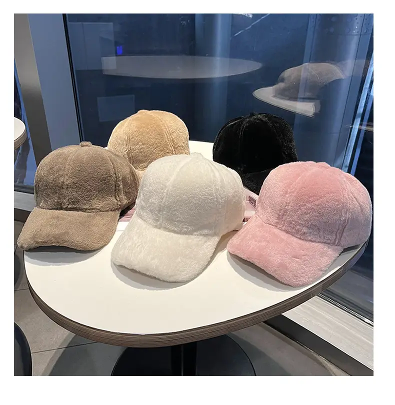 Black Plush Baseball Cap for Women Winter Warm — feature 9