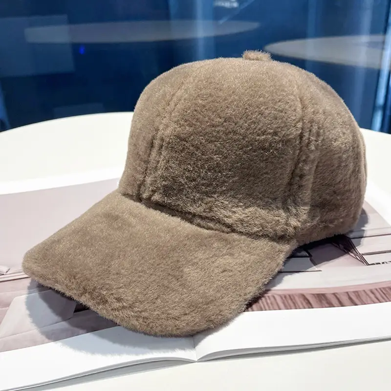 Black Plush Baseball Cap for Women Winter Warm - Image 3