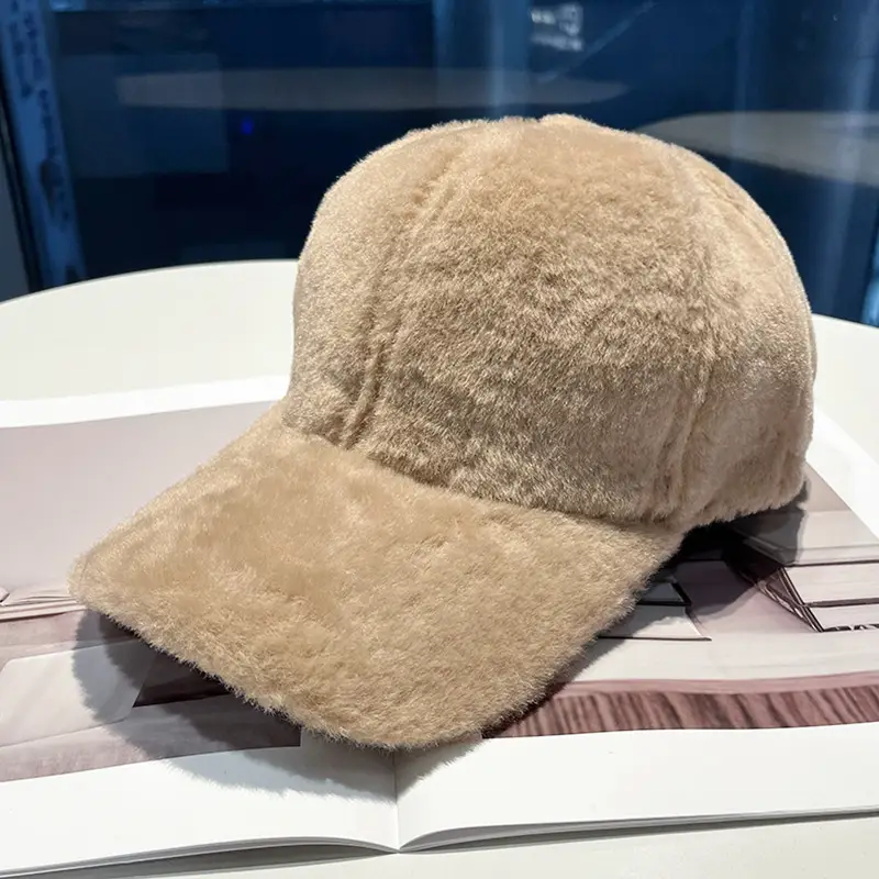 Black Plush Baseball Cap for Women Winter Warm - Image 4