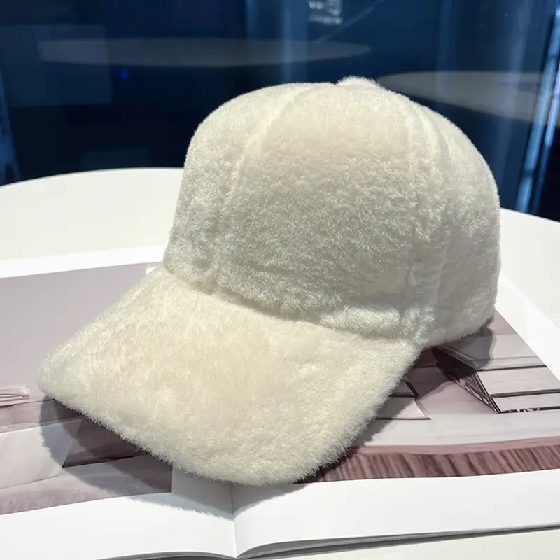 Black Plush Baseball Cap for Women Winter Warm - Image 5
