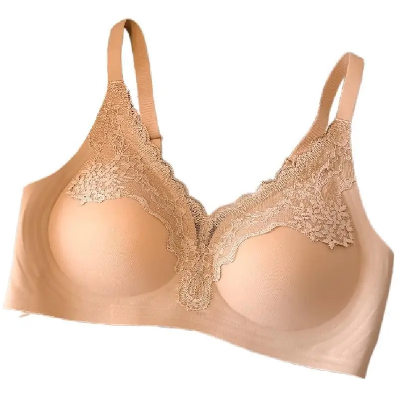 Live Broadcast Popular Liquid Foundation Nude Seamless Lace Bra for Women Jelly Soft Support No Rims Super Soft Thin Bra