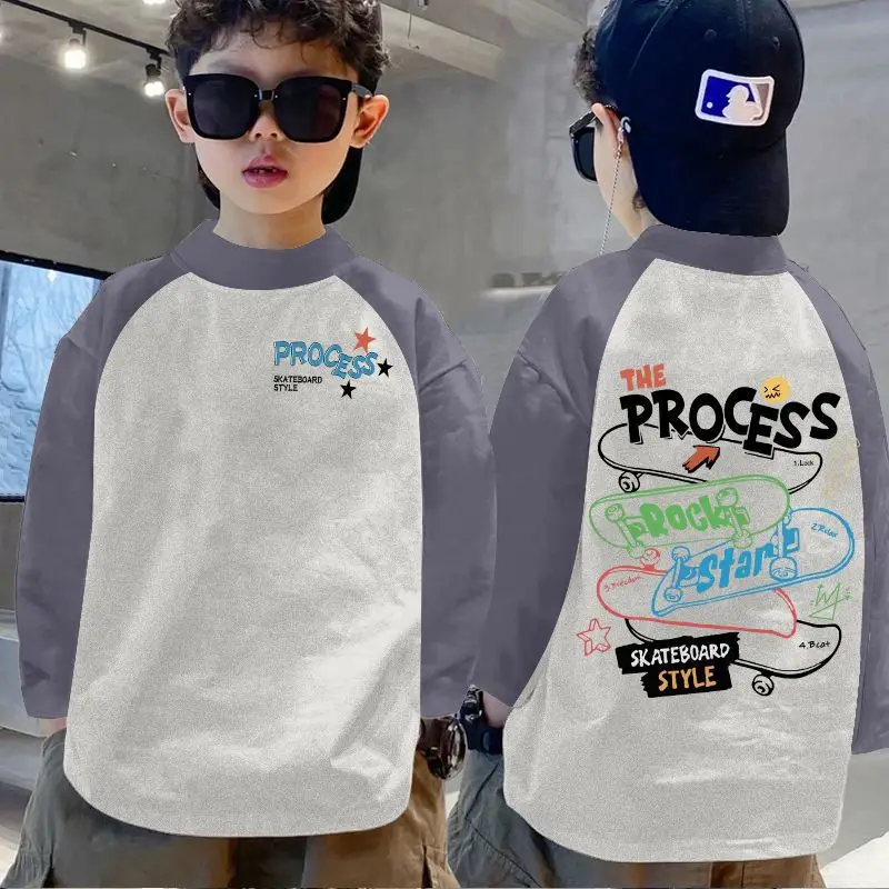 Boys Thermal Base Layer Shirt Autumn Winter Long Sleeve Color Block Top - Image 7