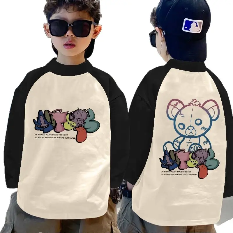 Boys Thermal Base Layer Shirt Autumn Winter Long Sleeve Color Block Top - Image 22