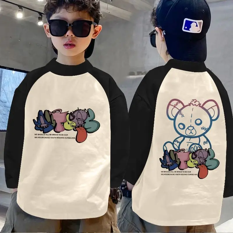 Boys Thermal Base Layer Shirt Autumn Winter Long Sleeve Color Block Top - Image 17