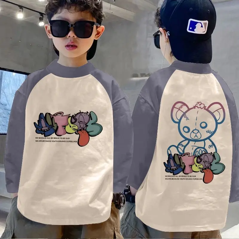 Boys Thermal Base Layer Shirt Autumn Winter Long Sleeve Color Block Top - Image 18