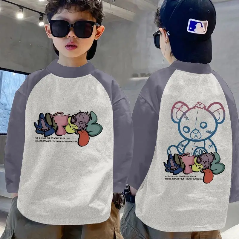 Boys Thermal Base Layer Shirt Autumn Winter Long Sleeve Color Block Top - Image 19