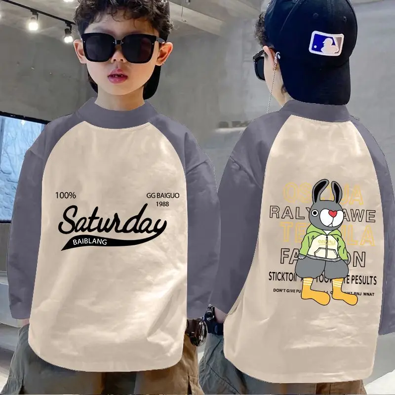 Boys Thermal Base Layer Shirt Autumn Winter Long Sleeve Color Block Top - Image 2