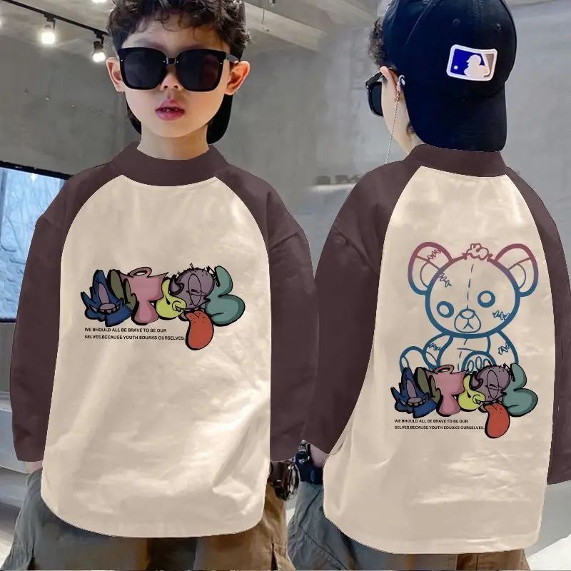 Boys Thermal Base Layer Shirt Autumn Winter Long Sleeve Color Block Top - Image 20