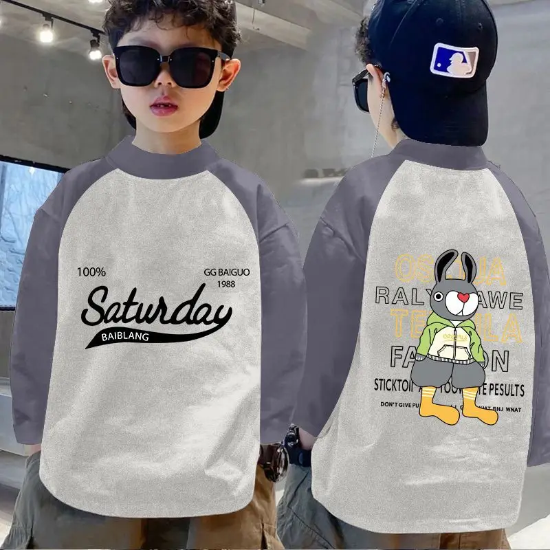 Boys Thermal Base Layer Shirt Autumn Winter Long Sleeve Color Block Top - Image 3
