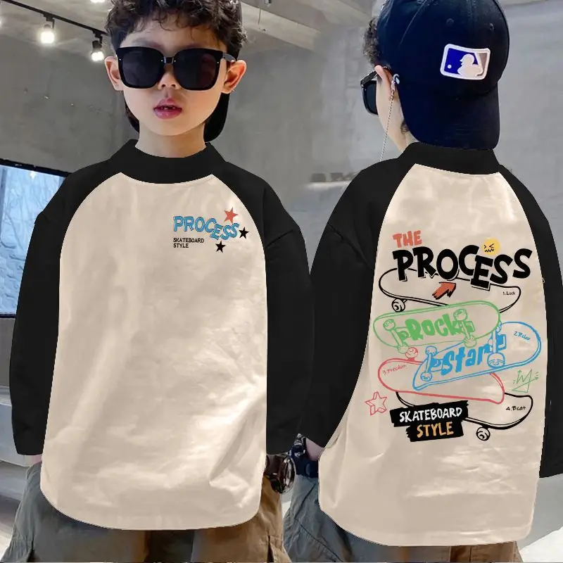 Boys Thermal Base Layer Shirt Autumn Winter Long Sleeve Color Block Top - Image 5