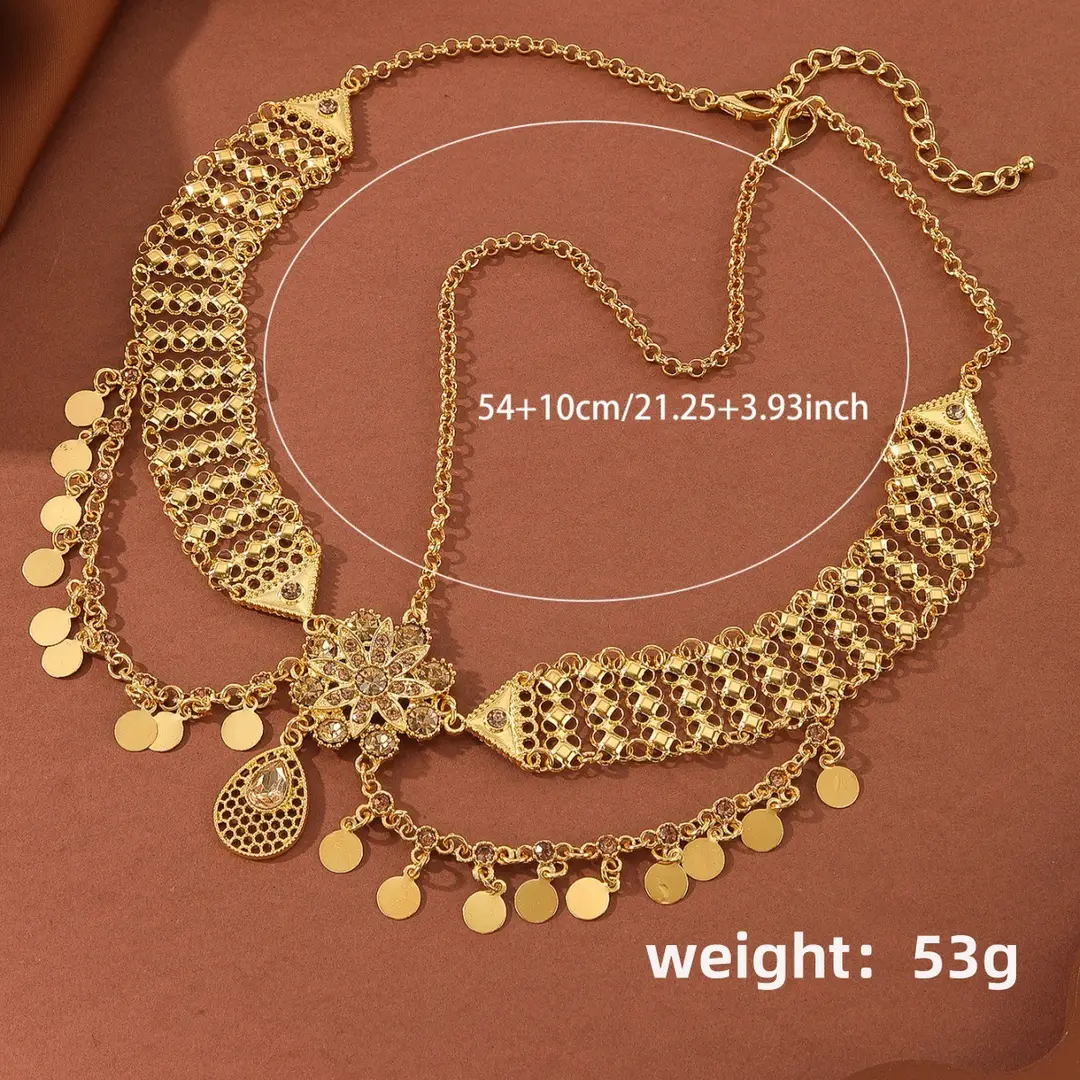 Dunhuang Feitian Sequin Tassel Hair Chain for Women Exotic Travel Photo Rhinestone Flower Tassel Golden Headdress