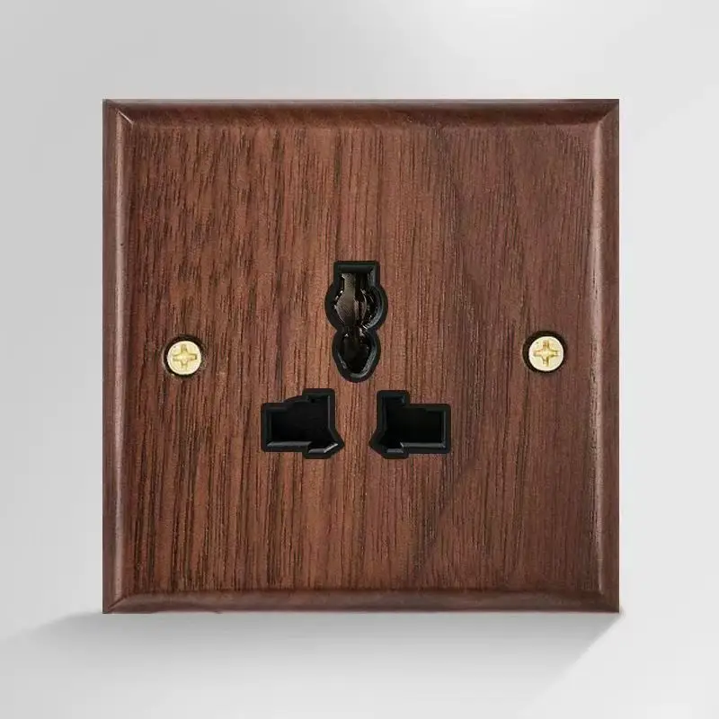 86 Type European and British Standard Walnut Wood Grain Solid Wood Toggle Switch Socket Panel Retro Chinese Style Guesthouse Hotel Switch