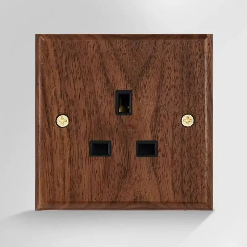 86 Type European and British Standard Walnut Wood Grain Solid Wood Toggle Switch Socket Panel Retro Chinese Style Guesthouse Hotel Switch