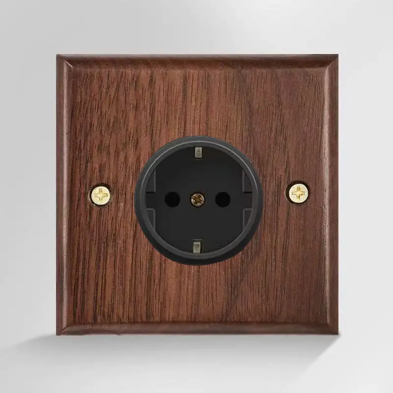 86 Type European and British Standard Walnut Wood Grain Solid Wood Toggle Switch Socket Panel Retro Chinese Style Guesthouse Hotel Switch