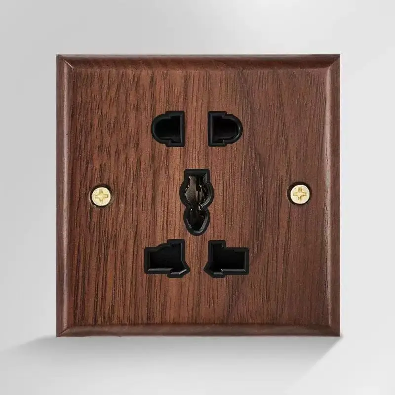 86 Type European and British Standard Walnut Wood Grain Solid Wood Toggle Switch Socket Panel Retro Chinese Style Guesthouse Hotel Switch