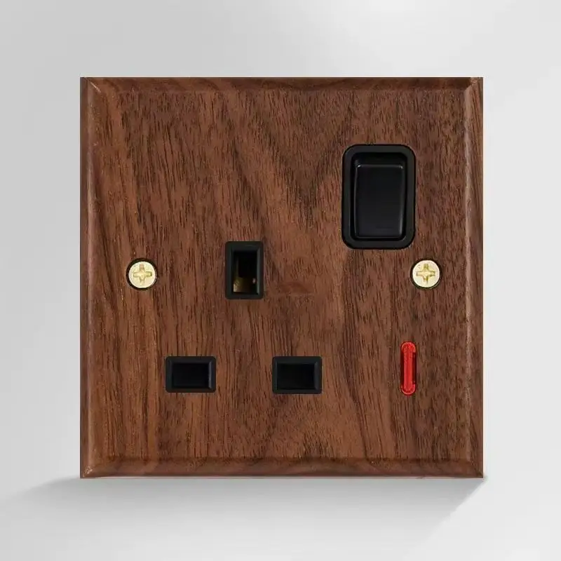 86 Type European and British Standard Walnut Wood Grain Solid Wood Toggle Switch Socket Panel Retro Chinese Style Guesthouse Hotel Switch