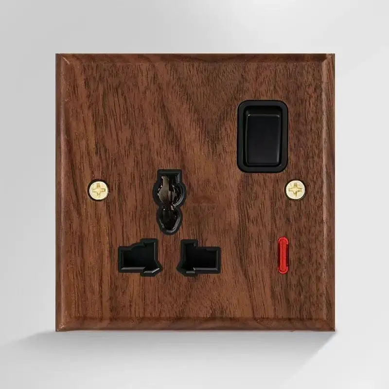 86 Type European and British Standard Walnut Wood Grain Solid Wood Toggle Switch Socket Panel Retro Chinese Style Guesthouse Hotel Switch