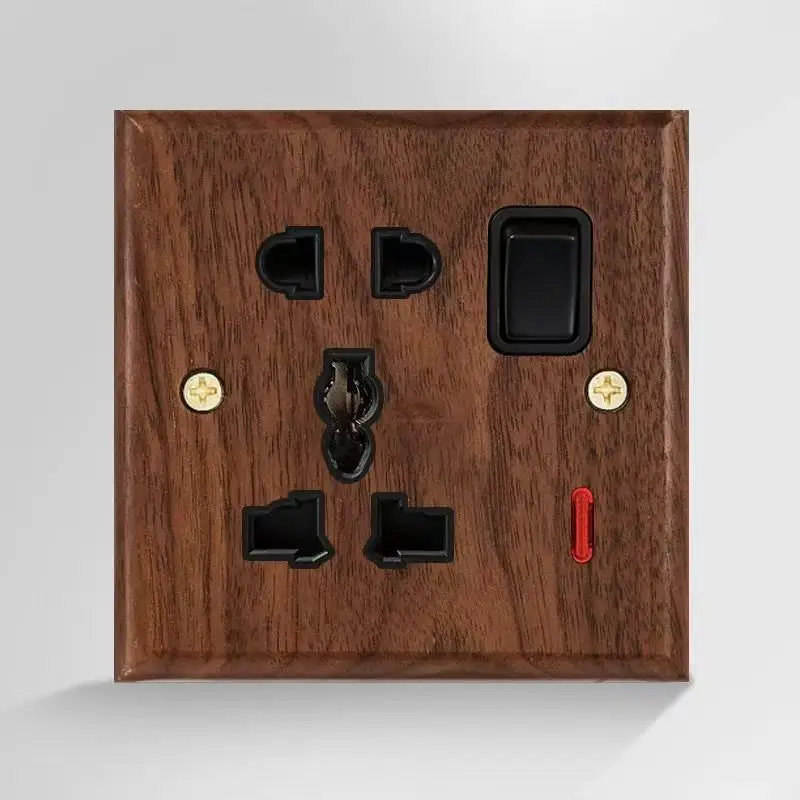 86 Type European and British Standard Walnut Wood Grain Solid Wood Toggle Switch Socket Panel Retro Chinese Style Guesthouse Hotel Switch