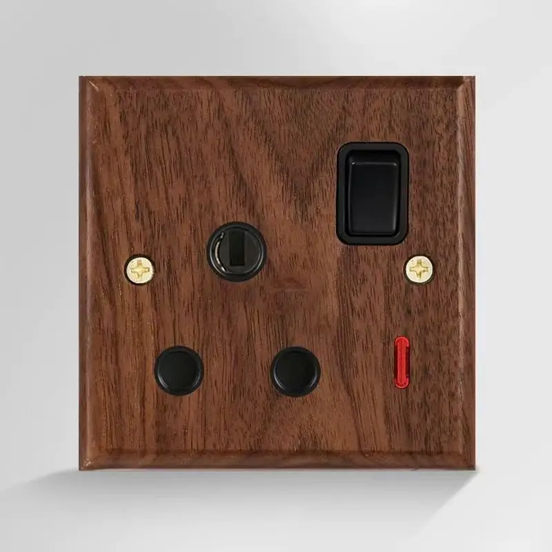 86 Type European and British Standard Walnut Wood Grain Solid Wood Toggle Switch Socket Panel Retro Chinese Style Guesthouse Hotel Switch