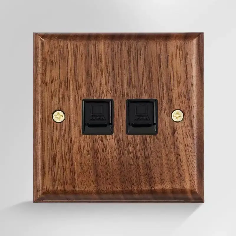 86 Type European and British Standard Walnut Wood Grain Solid Wood Toggle Switch Socket Panel Retro Chinese Style Guesthouse Hotel Switch