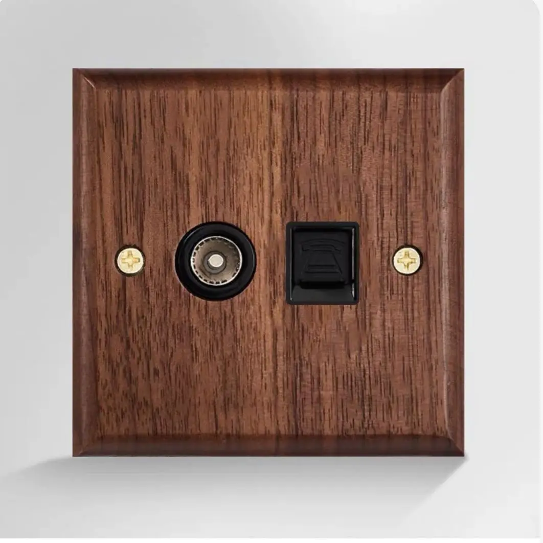 86 Type European and British Standard Walnut Wood Grain Solid Wood Toggle Switch Socket Panel Retro Chinese Style Guesthouse Hotel Switch