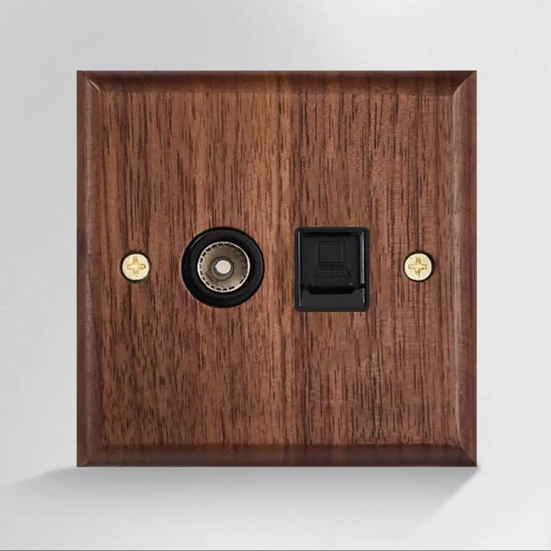 86 Type European and British Standard Walnut Wood Grain Solid Wood Toggle Switch Socket Panel Retro Chinese Style Guesthouse Hotel Switch