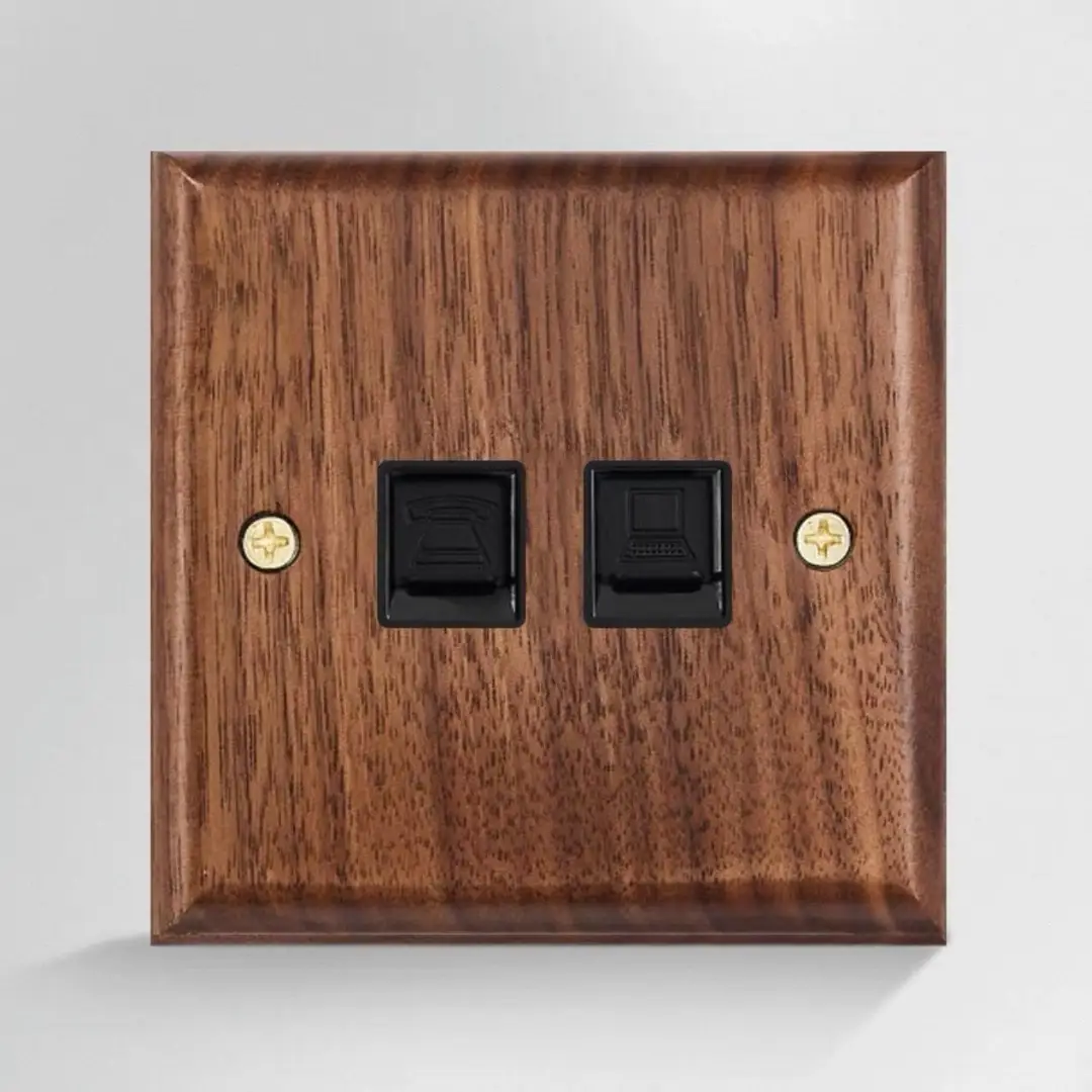 86 Type European and British Standard Walnut Wood Grain Solid Wood Toggle Switch Socket Panel Retro Chinese Style Guesthouse Hotel Switch