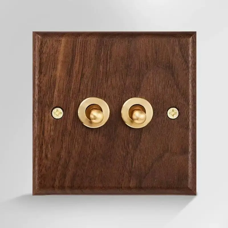 86 Type European and British Standard Walnut Wood Grain Solid Wood Toggle Switch Socket Panel Retro Chinese Style Guesthouse Hotel Switch