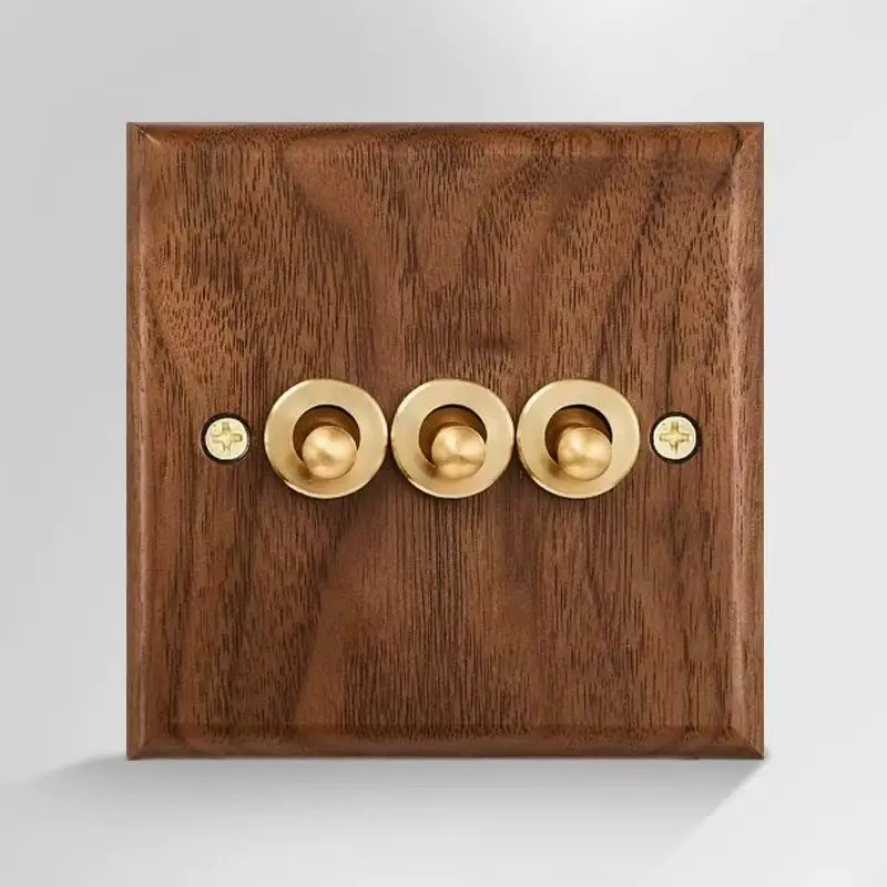 86 Type European and British Standard Walnut Wood Grain Solid Wood Toggle Switch Socket Panel Retro Chinese Style Guesthouse Hotel Switch