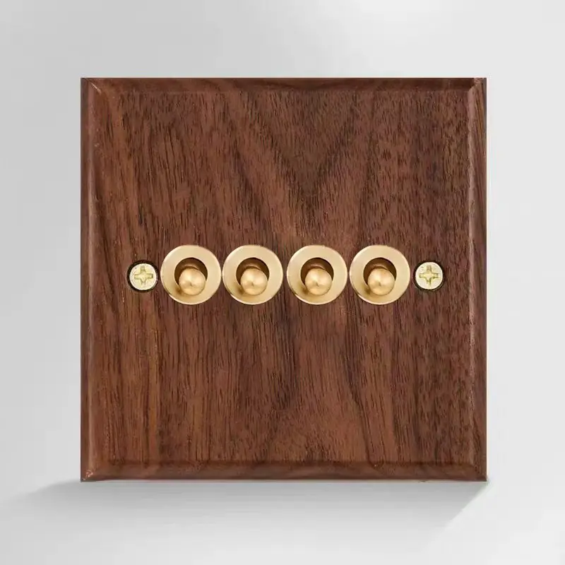 86 Type European and British Standard Walnut Wood Grain Solid Wood Toggle Switch Socket Panel Retro Chinese Style Guesthouse Hotel Switch