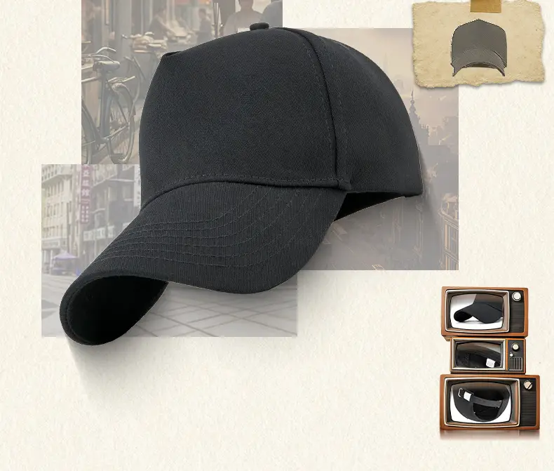 Men Black Cotton Baseball Cap 5 Panel Outdoor Sun Hat — feature 2