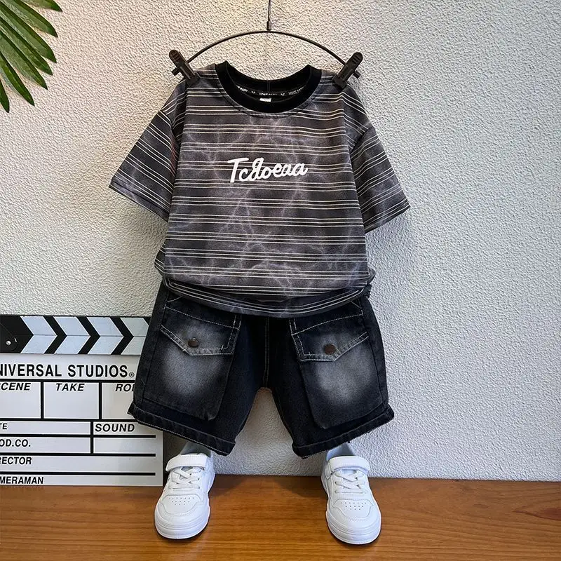 Cool Fashion Boys Blue Striped Shorts Set - Image 5