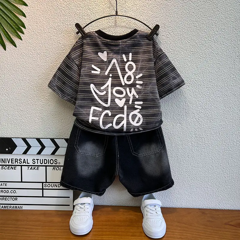 Cool Fashion Boys Blue Striped Shorts Set - Image 6