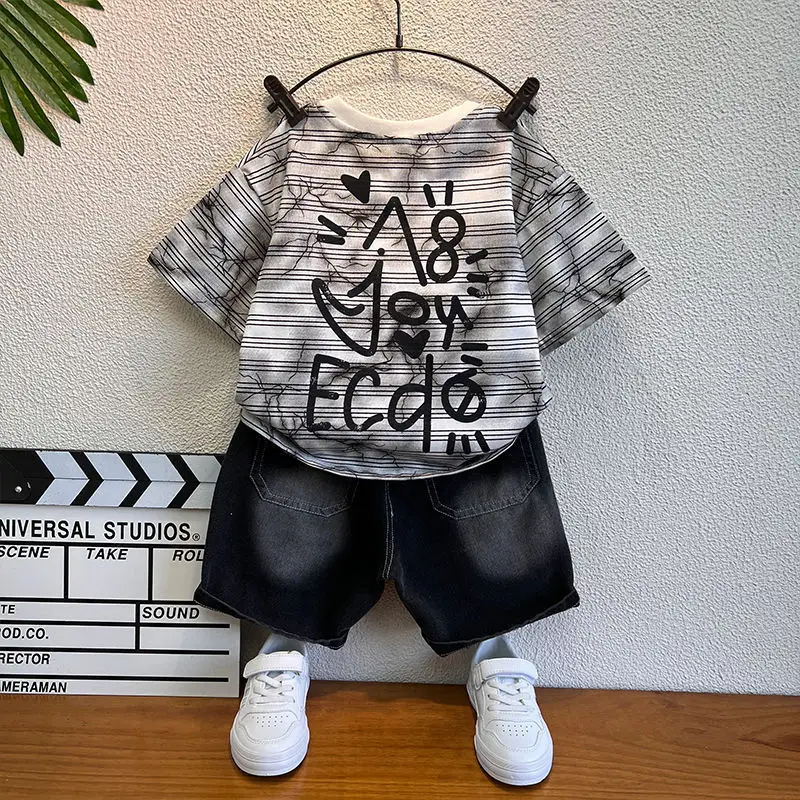 Cool Fashion Boys Blue Striped Shorts Set - Image 7