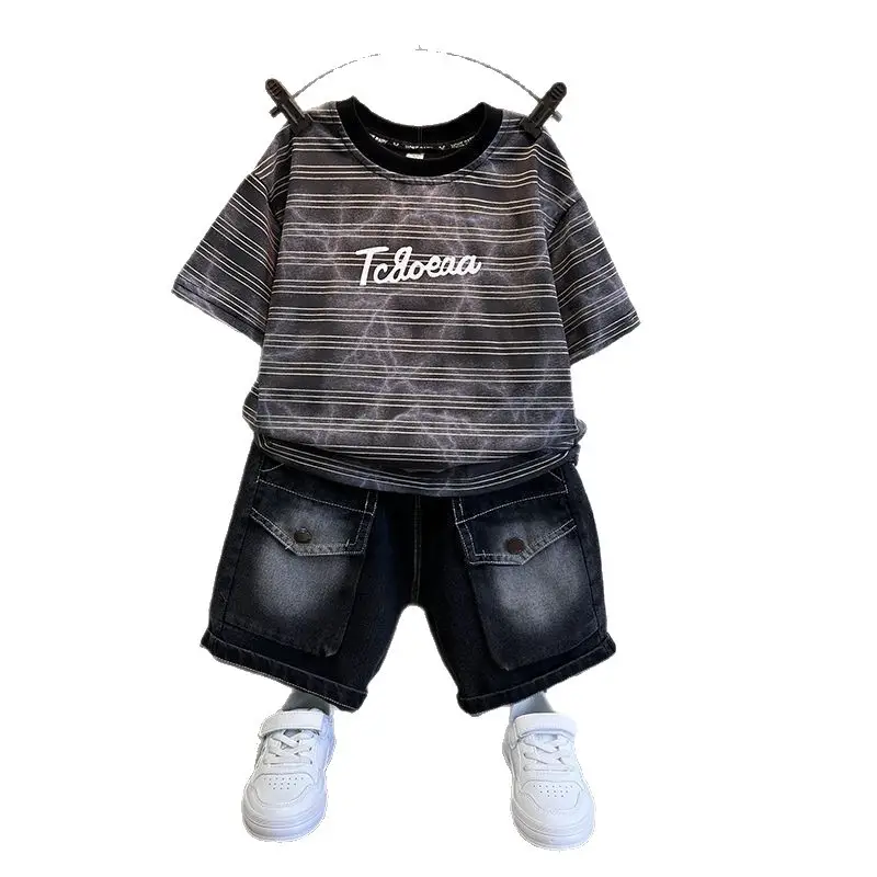 Cool Fashion Boys Blue Striped Shorts Set - Image 8