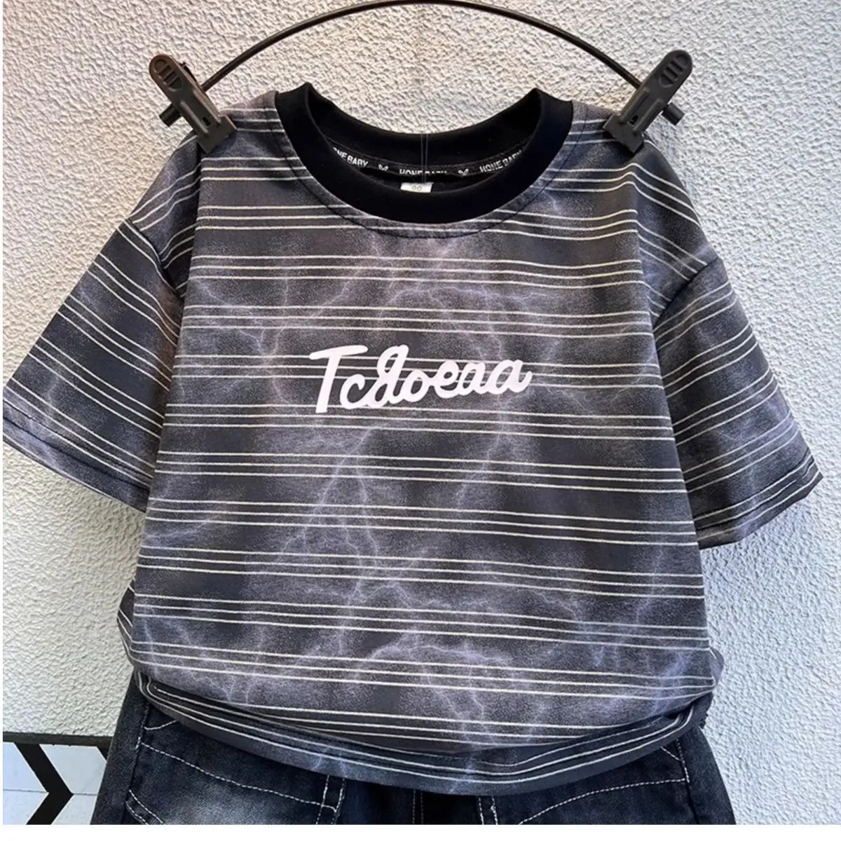 Cool Fashion Boys Blue Striped Shorts Set — feature 4