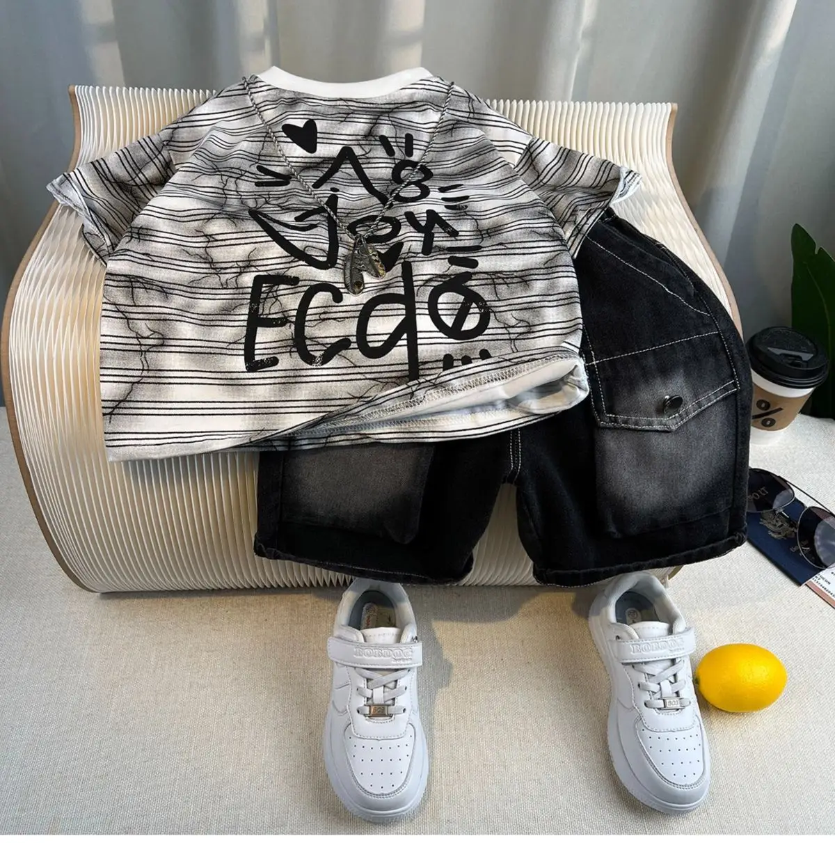 Cool Fashion Boys Blue Striped Shorts Set — feature 6