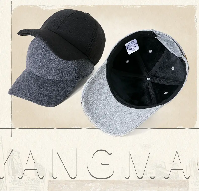 Men Windproof Fleece Baseball Cap Grey Black Winter Warm — feature 14