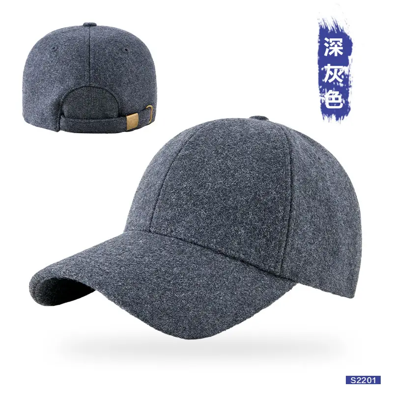 Men Windproof Fleece Baseball Cap Grey Black Winter Warm - Image 2