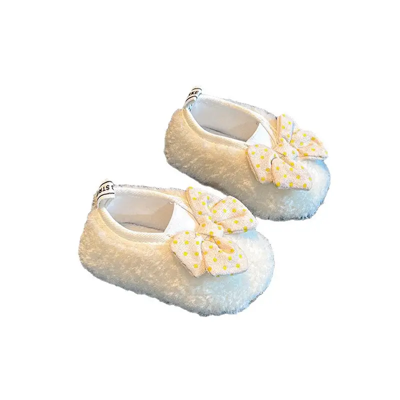 Baby Girl's Lamb Fur Bow Shoes Fleece Lined Soft Sole