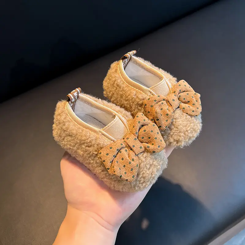 Baby Girl's Lamb Fur Bow Shoes Fleece Lined Soft Sole — feature 4