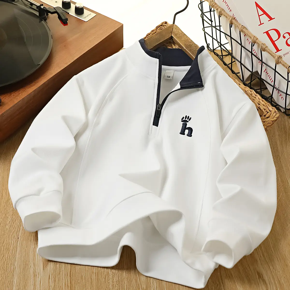 White Cotton Hoodie for Boys Spring 2026 - Image 2