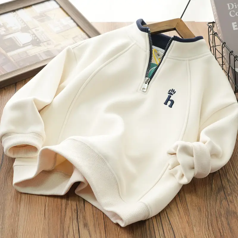 White Cotton Hoodie for Boys Spring 2026 - Image 7