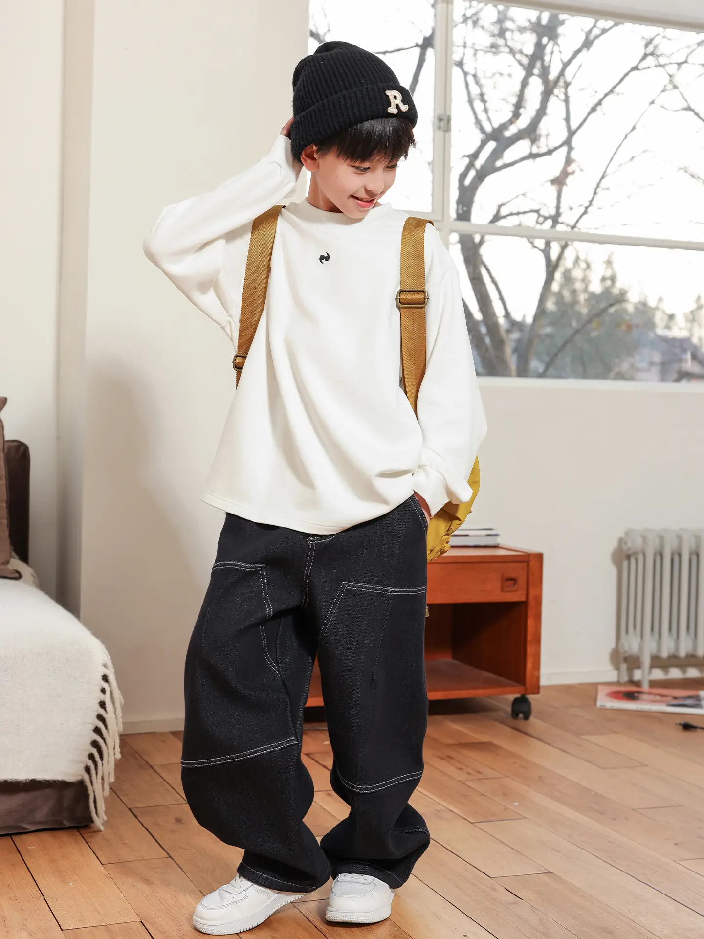 2025 Boys Velvet T-Shirt Black Gray Winter Warm - Image 5