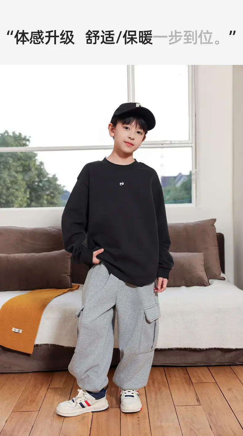2025 Boys Velvet T-Shirt Black Gray Winter Warm — feature 17