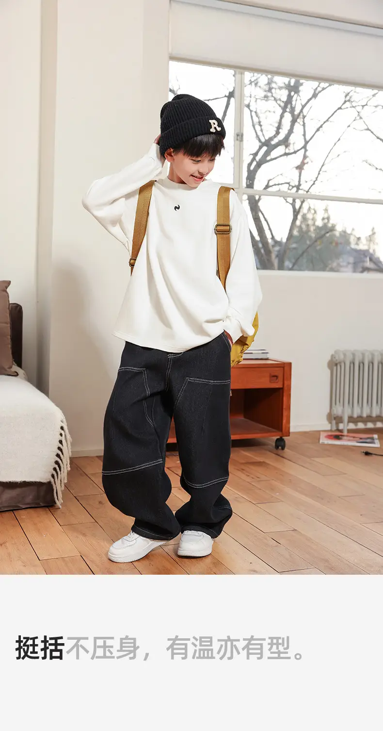 2025 Boys Velvet T-Shirt Black Gray Winter Warm — feature 24